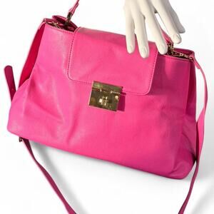 Charming Charlie C Hot Pink Fuchsia Faux Leather 2Way Satchel Gold Hardware L